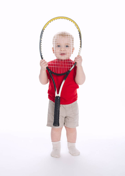 funny tennis player on white background - Foto, Imagem