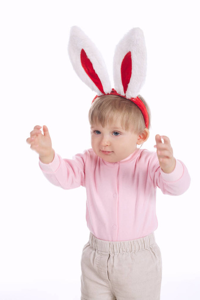 cute little girl with rabbit ears - Фото, зображення