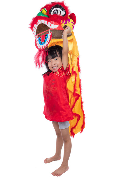 Smiling Asian Chinese little girl with Lion Dance costume - Photo, image