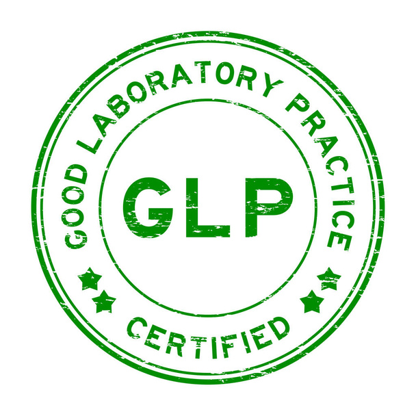 Grunge zöld Glp (helyes laboratóriumi gyakorlat) certified forduló gumiból - Vektor, kép