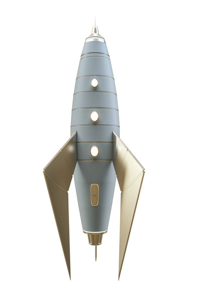 Illustrazione 3D di un razzo spaziale in una vecchia cartolina
 - Foto, immagini