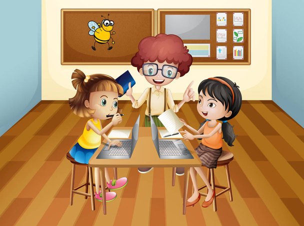 Students learning in classroom - Vector, Image