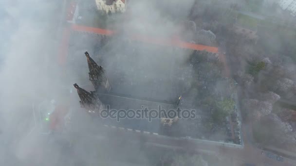 Top view of the Cathedral of St. Peter and Paul in fog in Prague - Footage, Video