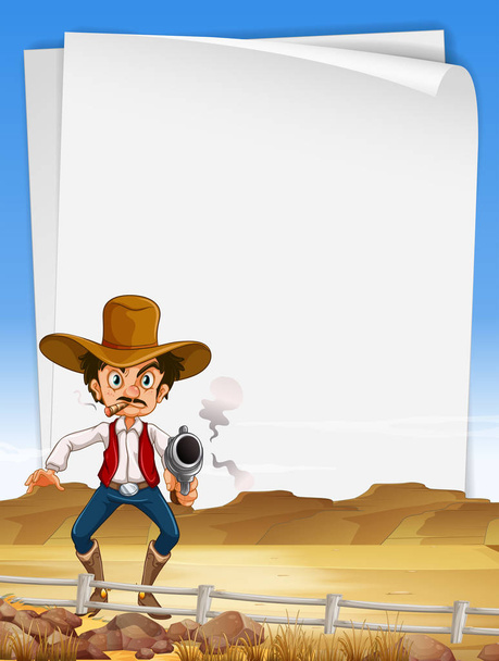 Paper template with cowboy shooting gun - Vector, afbeelding