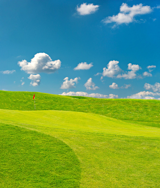 Golf field. beautiful green landscape with blue sky - Zdjęcie, obraz