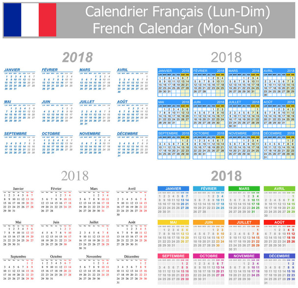 2018 French Mix Calendar Mon-Sun - Vector, Image