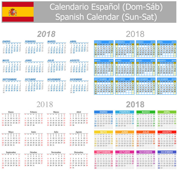 Испанский микс-календарь Sun-Sat 2018
 - Вектор,изображение