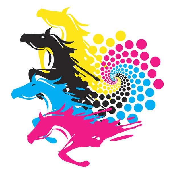 Horses With Print Color Circle - Vector, Image