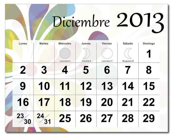Wersja hiszpańska grudnia 2013 roku kalendarzowego - Wektor, obraz