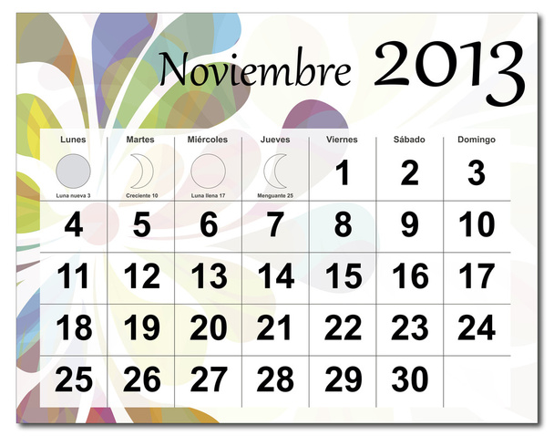 スペイン語版 2013 年 11 月のカレンダー - ベクター画像