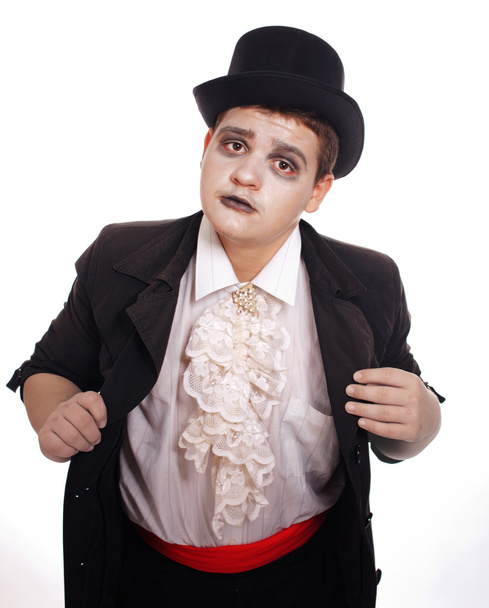 Fat teenager dressed as a vampire for Halloween - 写真・画像