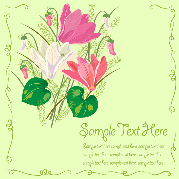 card decorated with flowers, cyclamen - Vector, Image