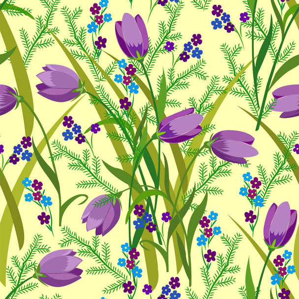 pattern with purple bouquet of meadow flowers - Vector, Imagen