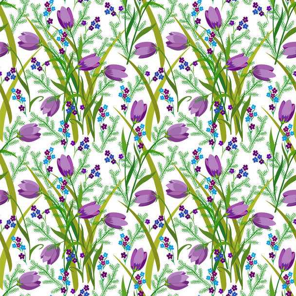 pattern with purple bouquet of meadow flowers - Vector, imagen