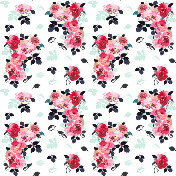 pattern with roses and foliage - Vektör, Görsel