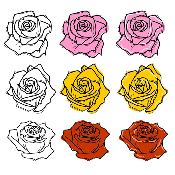 Três diferentes rosas esboço
 - Vetor, Imagem