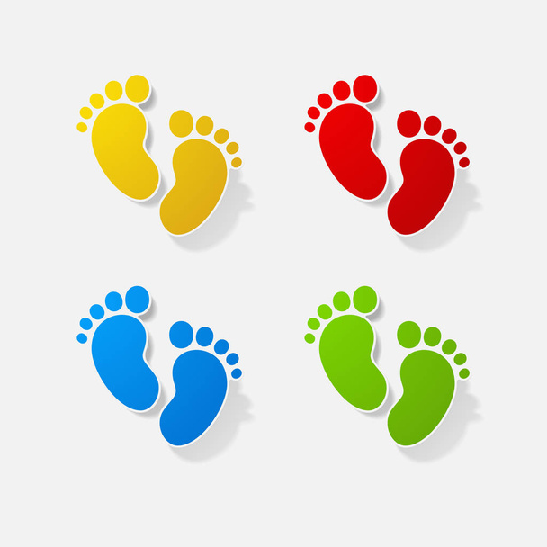 Sticker papier producten realistische element ontwerp illustratie childrens voetafdruk - Vector, afbeelding
