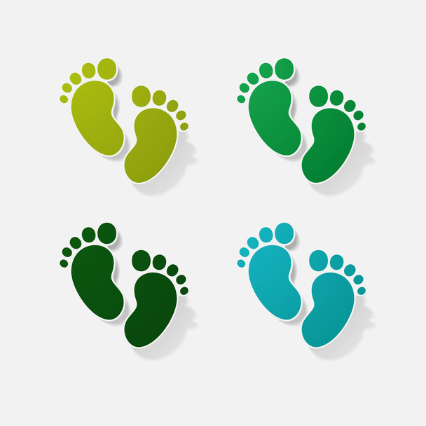 Sticker papier producten realistische element ontwerp illustratie childrens voetafdruk - Vector, afbeelding