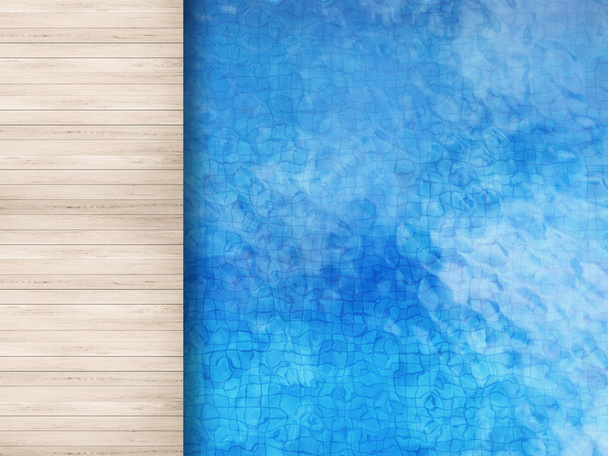 vue sur la piscine avec plancher en bois
 - Photo, image