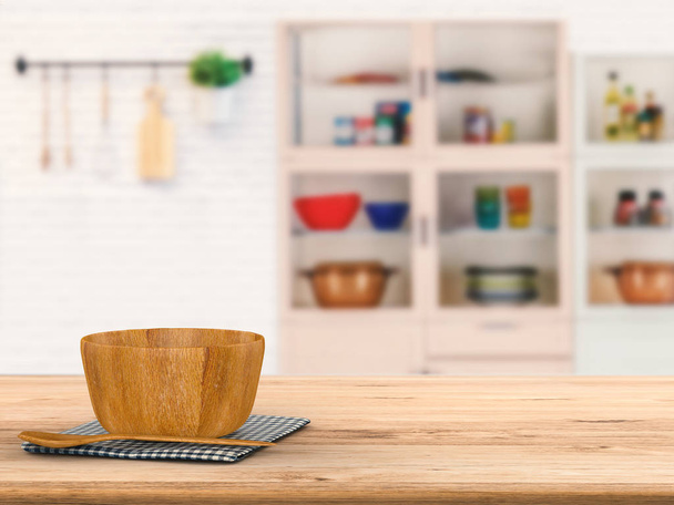 utensilios de cocina en mostrador de madera
  - Foto, imagen