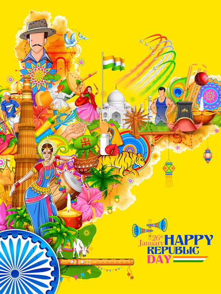 Indien Hintergrund zeigt seine unglaubliche Kultur und Vielfalt mit Denkmal, Tanzfestival - Vektor, Bild