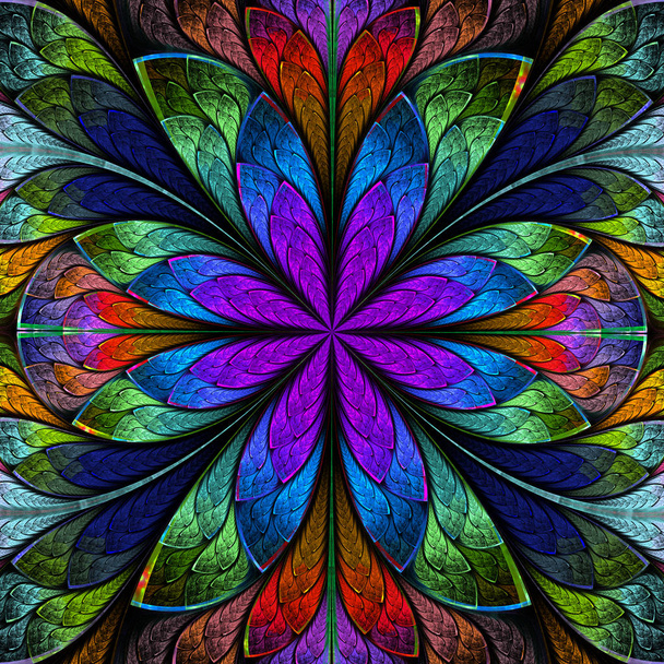 Vitray pencere çok renkli simetrik fraktal çiçek  - Fotoğraf, Görsel