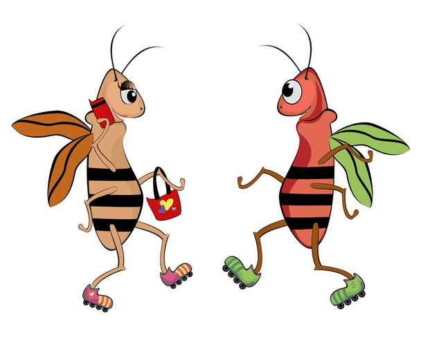 cartoon bugs or cockroaches on rollers - Foto, Imagen