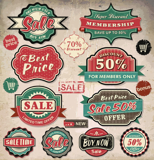 Collection of vintage retro grunge sale labels, badges and icons - Vettoriali, immagini