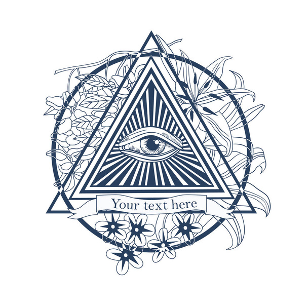 All seeing eye illustration. Tatoo, masonic symbol, - Vector, Image