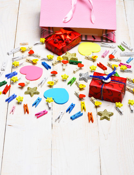 valentine cards with clothespins - Foto, Imagem