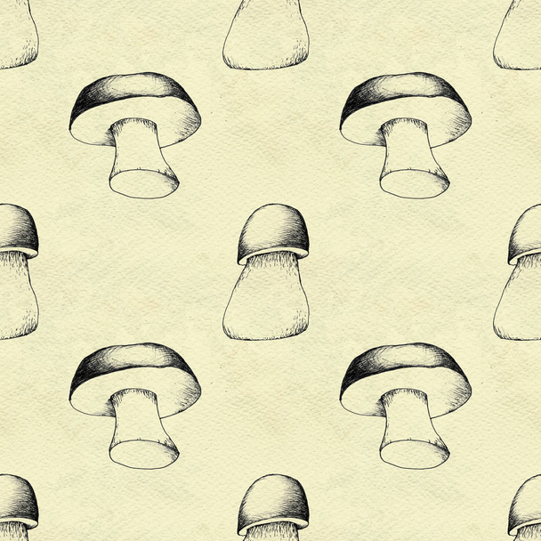 Hand drawn seamless pattern with mushrooms. - Fotografie, Obrázek