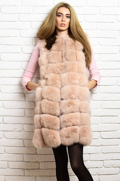 fashionable sexy girl in fur - Photo, image