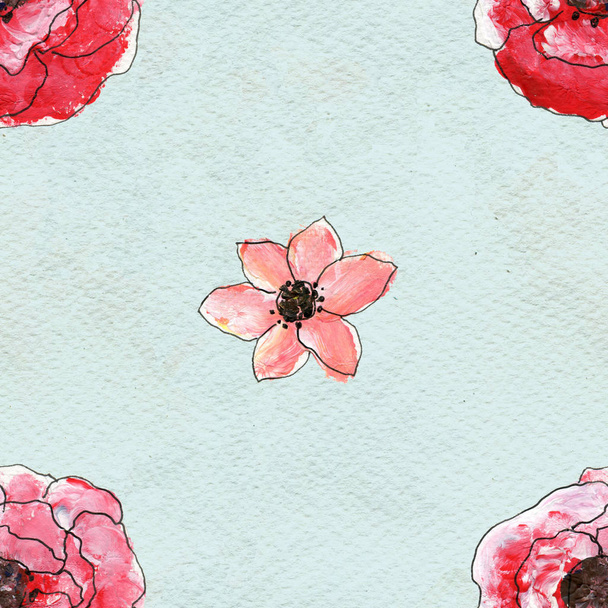 Seamless pattern with pink flowers - Foto, Imagen
