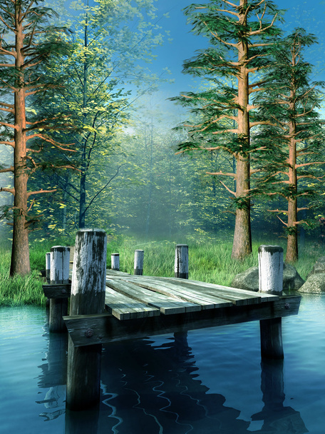 Muelle de madera en un lago
 - Foto, imagen