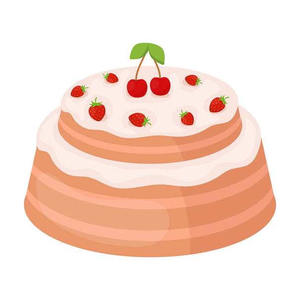 漫画のスタイルの白い背景で隔離のアイコンを桜のケーキ。ケーキ シンボル株式ベクトル図. - ベクター画像
