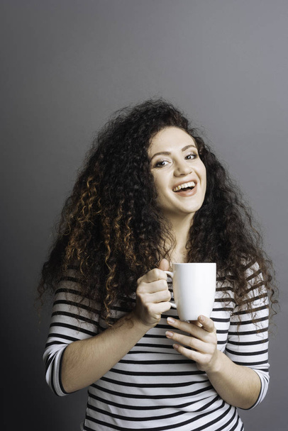 Amazing woman proposing having coffee-time - Φωτογραφία, εικόνα