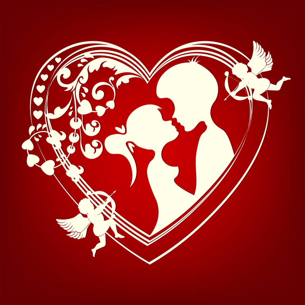 la silueta de un corazón con dos amantes
 - Vector, Imagen