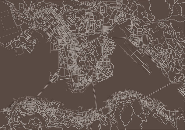 Rozjarzony rysunek na brązowym tle. Mapa z Hong Kong, Chiny - Wektor, obraz