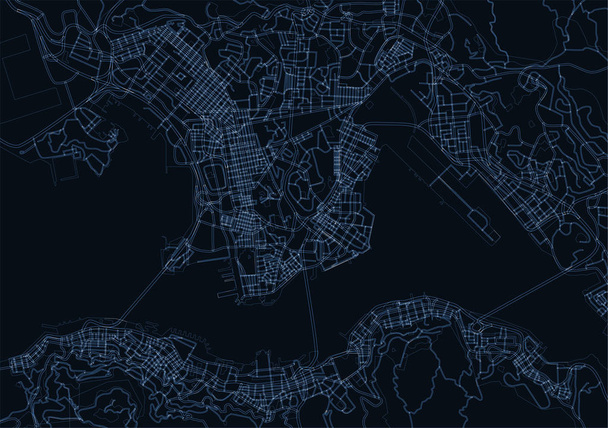 modré, tmavě modré Vektorová mapa Hong Kong, Čína. Plán města Hong K - Vektor, obrázek