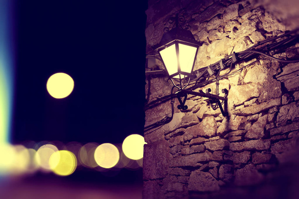 City lights and lamppost at night scenery - Foto, immagini