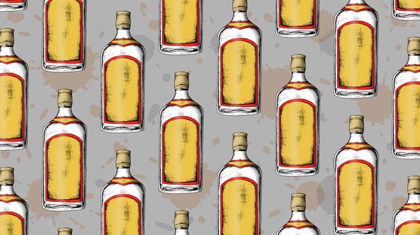 Vector hand drawn illustration of gin bottle. Vintage pattern. - Vector, Image