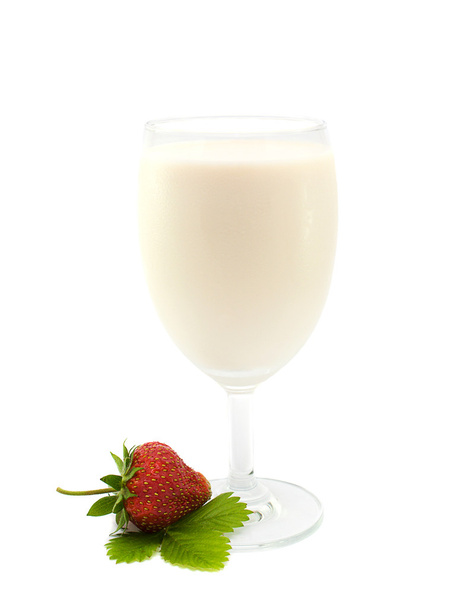 Glass with Strawberries yogurt on a white background - Valokuva, kuva