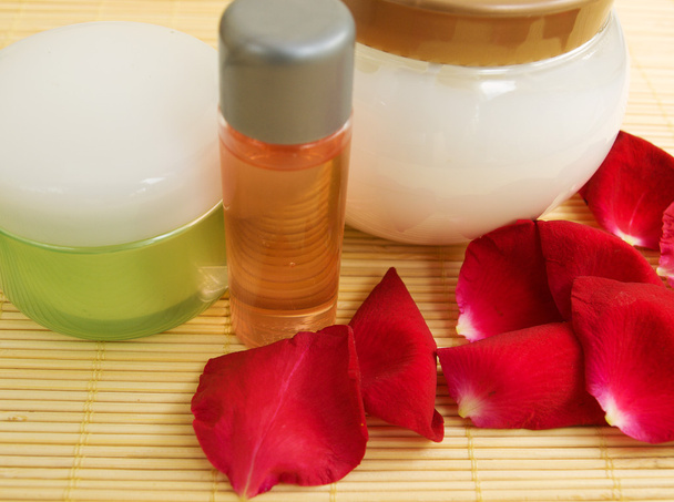 Wellness products and rose petals - Photo, Image