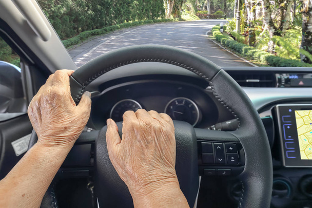 Senior woman driving a car - Фото, изображение