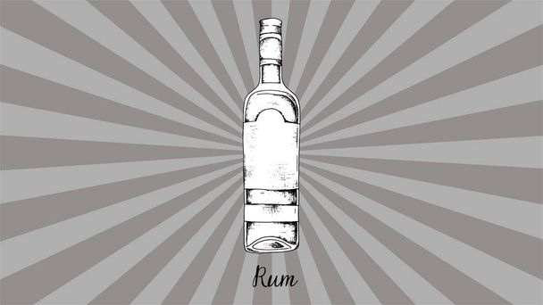 Vector hand getekende illustratie van rum fles. Vintage stijl - Vector, afbeelding