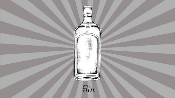 Vector hand getekende illustratie van gin fles. Vintage stijl - Vector, afbeelding