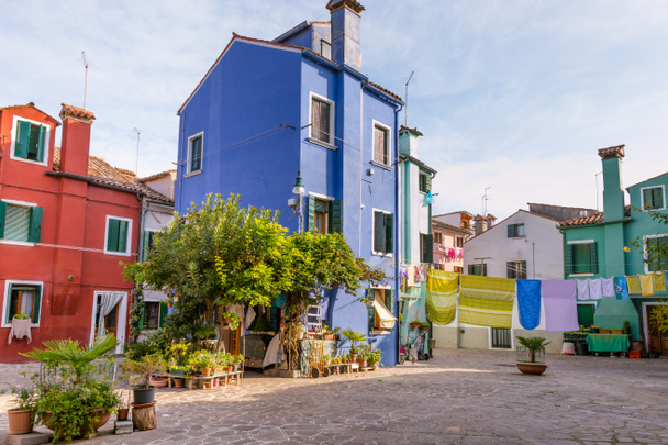 Multi-barevné domy a oděvní linie na ostrově Burano, Ve - Fotografie, Obrázek