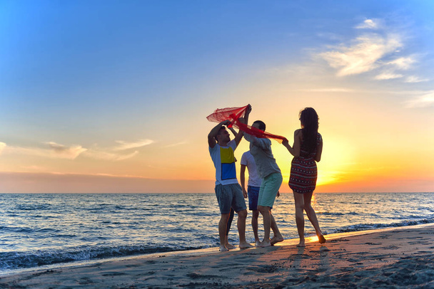 mutlu genç insanlar plajda  - Fotoğraf, Görsel