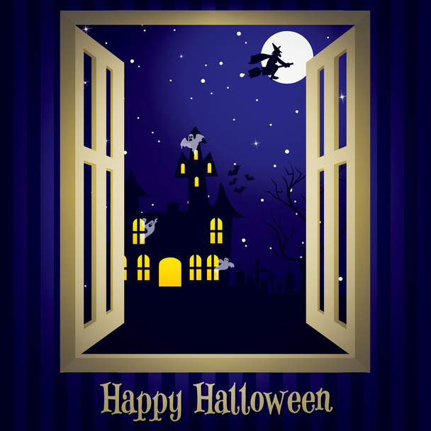 En regardant par la fenêtre d'une maison hantée carte d'Halloween
 - Photo, image