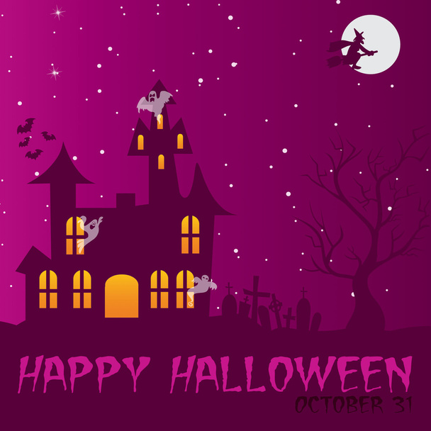 Haunted house "Happy Halloween" card - Fotoğraf, Görsel